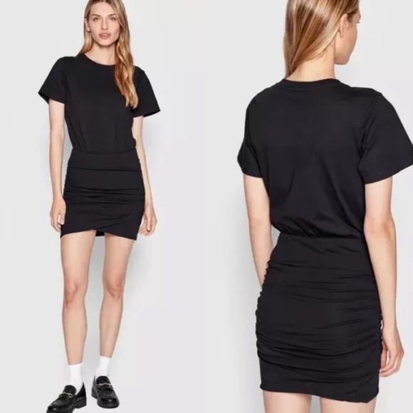 The Kooples Milano Ruched Blouson T-Shirt Dress In Black Size 1 Small - Picture 1 of 7
